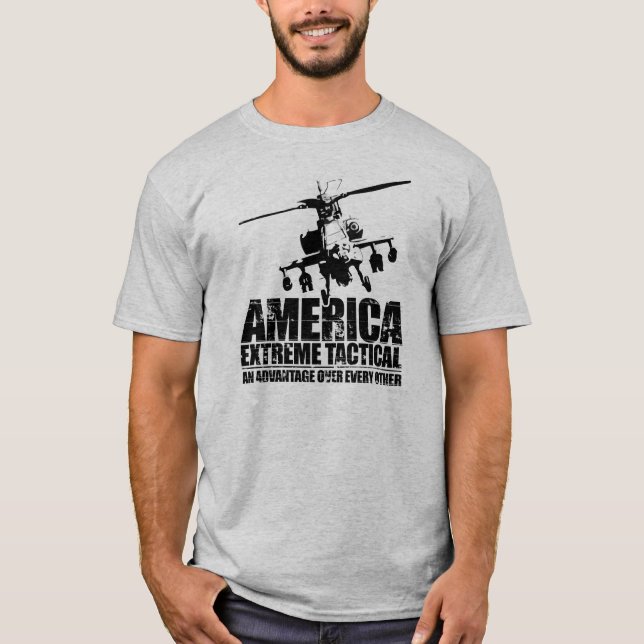 Taktisk Amerika ytterlighet - Apache helikopter Tee Shirt (Framsida)