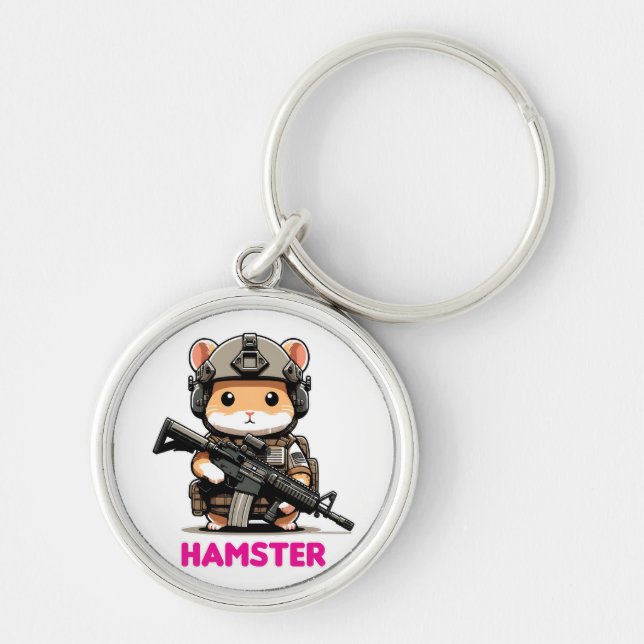Taktisk Hamster Rund Silverfärgad Nyckelring (Framsidan)