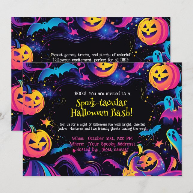 🎃-takulär Halloween-Bash! Inbjudningar (Fram/baksida)