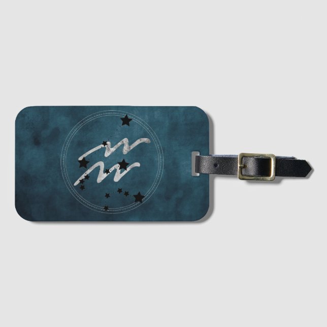 Tal av konstellationen Aquarius zodiac Black & sil Bagagebricka (Framsida horisontal)
