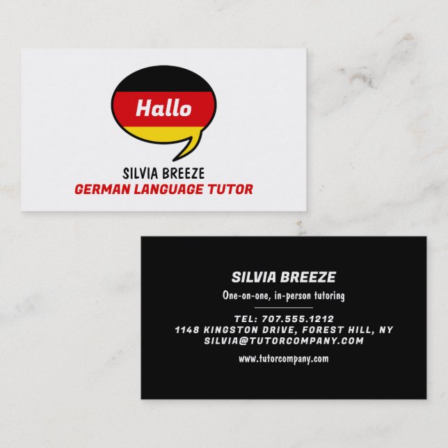 Tal Balloon, tysk språklärare, lärare Visitkort (Fram/baksida)