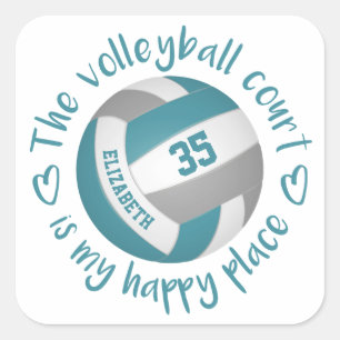 Tal grått volleyball girly lycklig ställe typograf fyrkantigt klistermärke
