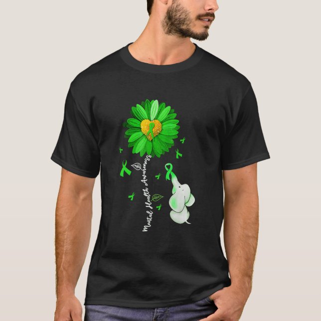 Tal Health Awareness Green Ribbon Elephant T Shirt (Framsida)