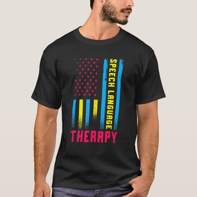 Tal Language Therapy US Flagga SLP Speechie T Shirt (Framsida)