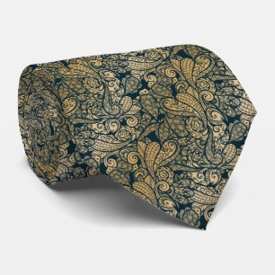 Tal och guld paisley mönster med snurrar slips