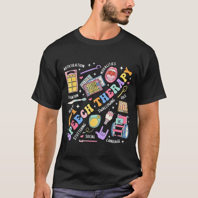 Tal Therapy Retro Groovy Language Patholog T Shirt (Framsida)