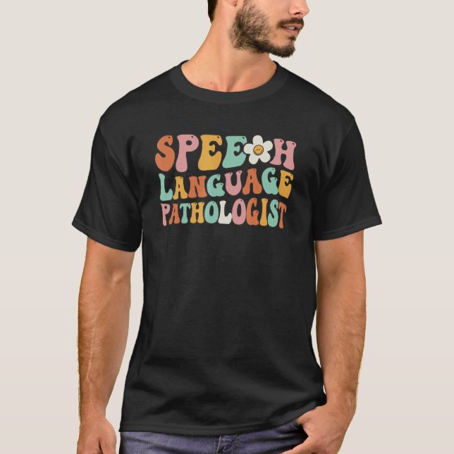 Tal Therapy Retro Groovy Tal språkpatol T Shirt (Framsida)
