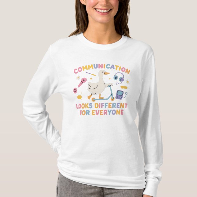 Tal Therapy SLP Fånig Goose Communication Ser ut T Shirt (Framsida)