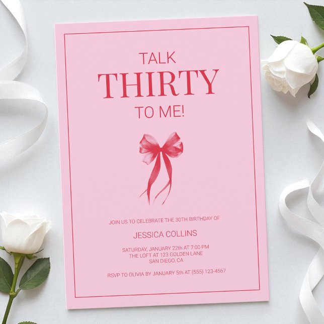 Tala 30 till mig Modern Elegant Rosa Trettio dagar Inbjudningar (Talk 30 to Me Modern Elegant Pink Thirty Birthday Invitation)