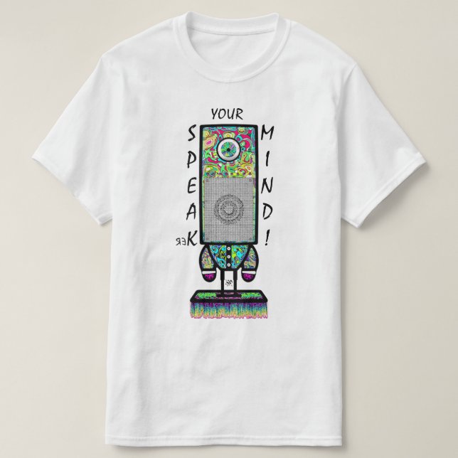 Tala ditt sinnesmotto (färgfull cyklops robot) t shirt (Design framsida)