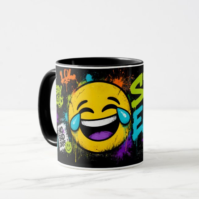 Tala Emoji Graffiti Mugg | Rolig Leende Emoji (Framsida vänster)