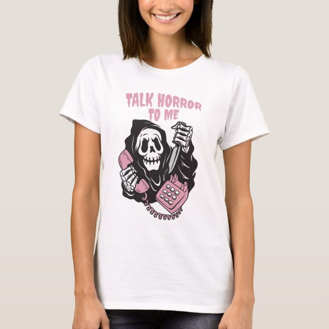 TALA HORROR TILL MIG GRIM REAPER MOBIL T SHIRT (Framsida)