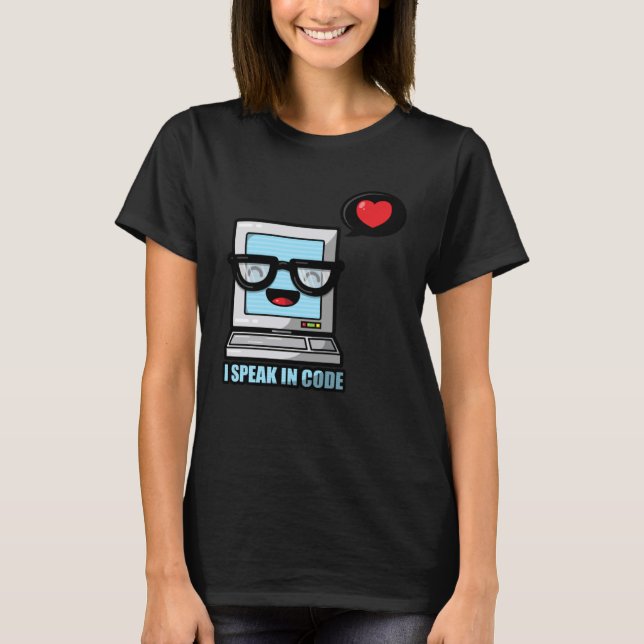 Tala i koden Nerd Geek Computer Science Heart Smi T Shirt (Framsida)
