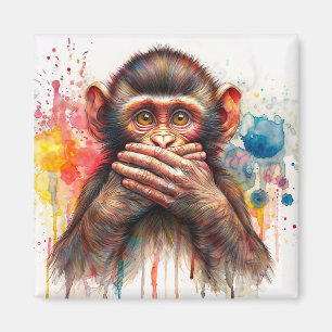 Tala inget djävulskt apa Vibrant Watercolor Art Ma Magnet