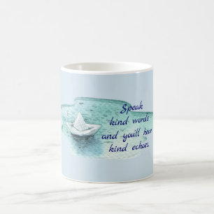 Tala Kind Ord-citat med Papper Boat Kaffemugg