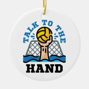 Tala med Hand Funny Vatten Polo Goalie Julgransprydnad Keramik