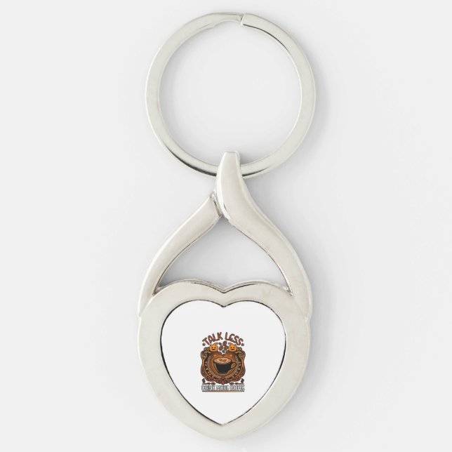 Tala Mindre Drick Mer Kaffe Kopp Halloween Pumpa Twisted Heart Silverfärgad Nyckelring (Framsidan)