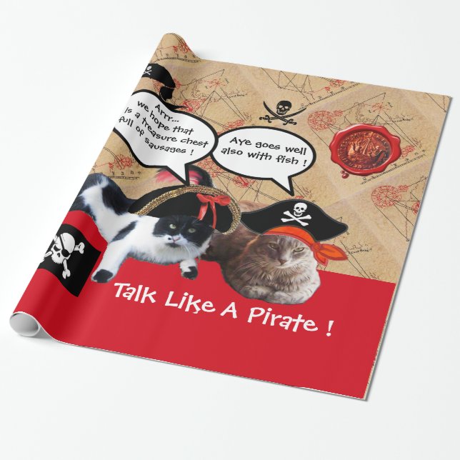 TALA OM PIRAT KAT,ANTIQUE PIRATER TREASURE KARTOR PRESENTPAPPER (Utrullad)