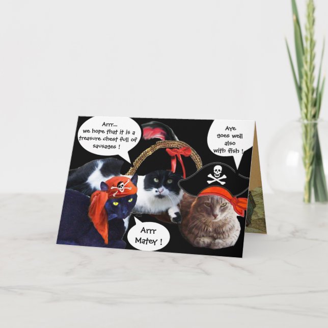 TALA OM PIRAT KATT, ANTIQUE PIRATER TREASURE KARTO KORT (Framsida)