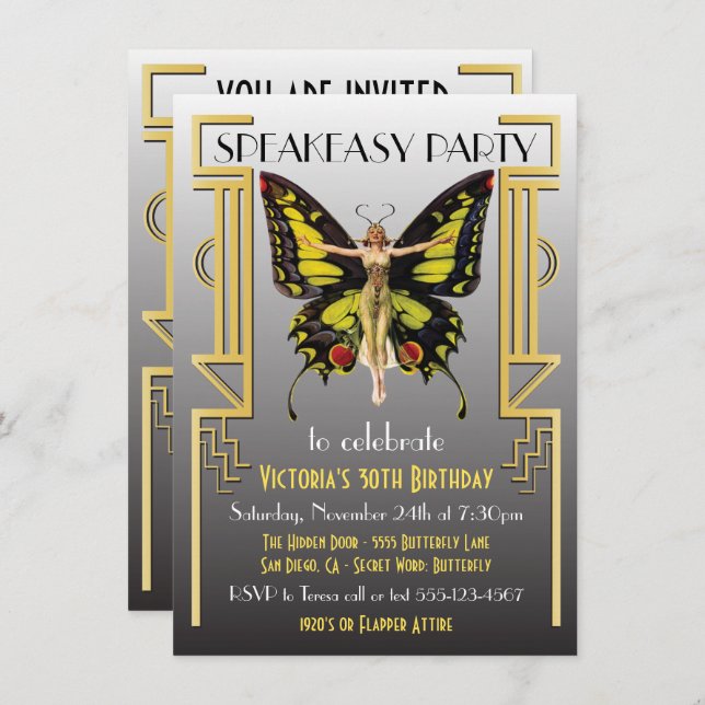 Talakeasy Flapper Underbar Gatsby Party-inbjudan Inbjudningar (Fram/baksida)