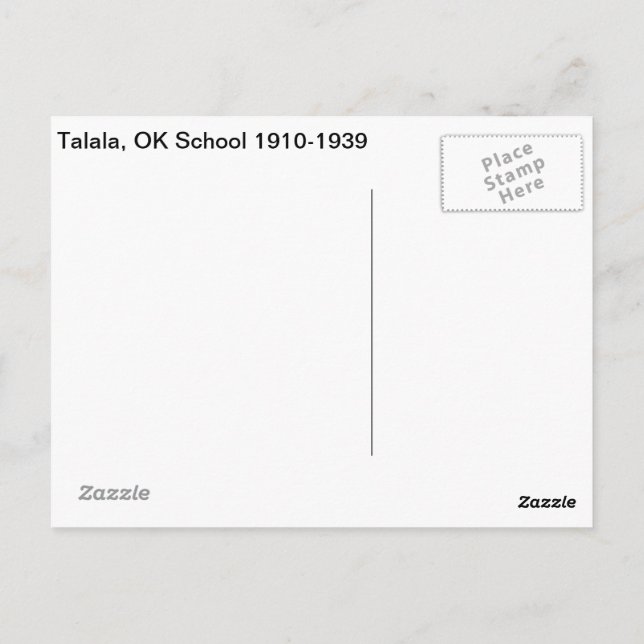 Talala, OK School 1910-1939 Vykort (Baksida)