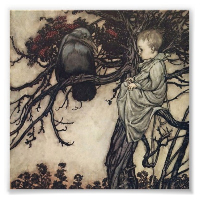 “Talande med fåglarna” av Arthur Rackham Fototryck (Framsidan)