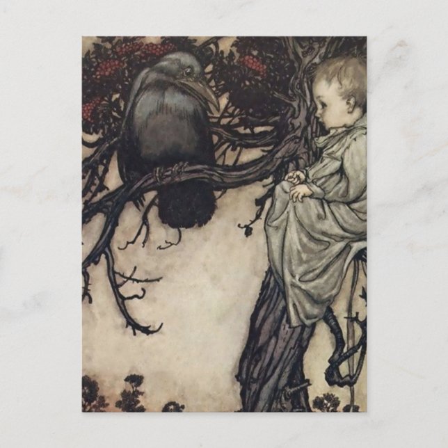 “Talande med fåglarna” av Arthur Rackham Vykort (Framsida)