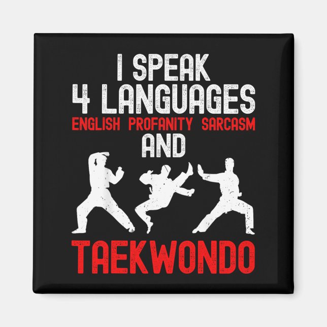 Talar 4 språk och Taekwondo - kampsport Magnet (Framsidan)