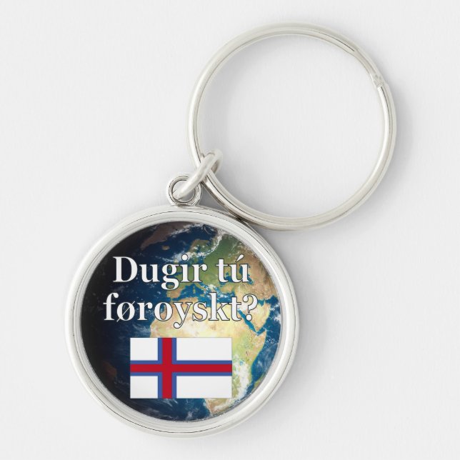 Talar du färöiska? Flagga och jord Rund Silverfärgad Nyckelring (Framsidan)