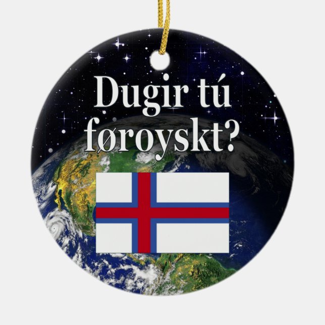 Talar du färöiska? Flagga och utrymme Julgransprydnad Keramik (Framsidan)