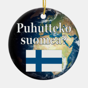 Talar du finska? Flagga och jord Julgransprydnad Keramik