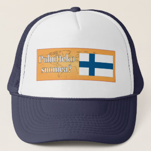 Talar du finska? på finska. Flagga wf Truckerkeps