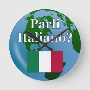 Talar du italienska? på italienska. Flagga och glo Rund Klocka