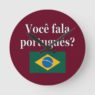 Talar du portugisiska? på portugisiska. Flagga Rund Klocka