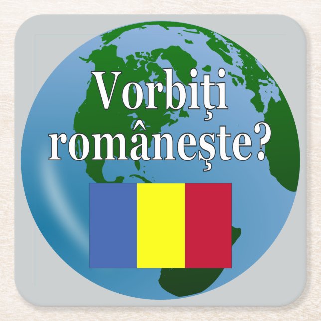 Talar du rumänska? Flagga och global Underlägg Papper Kvadrat (Framsidan)