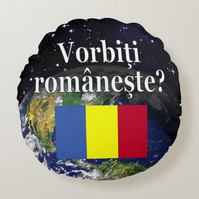 Talar du rumänska? Flagga och jord Rund Kudde (Framsidan)