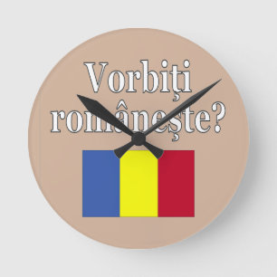 Talar du rumänska? på rumänska. Flagga Rund Klocka