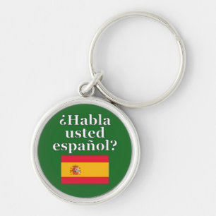 Talar du spanska? Flagga Rund Silverfärgad Nyckelring
