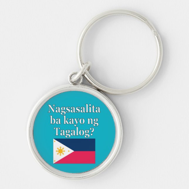 Talar du Tagalog? Flagga Rund Silverfärgad Nyckelring (Framsidan)