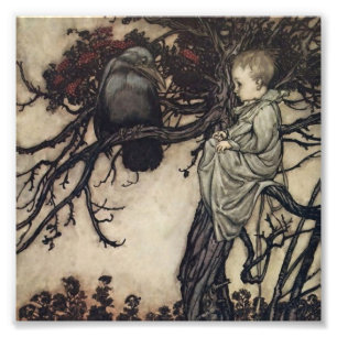 "Talar med fågeln" av Arthur Rackham Fototryck