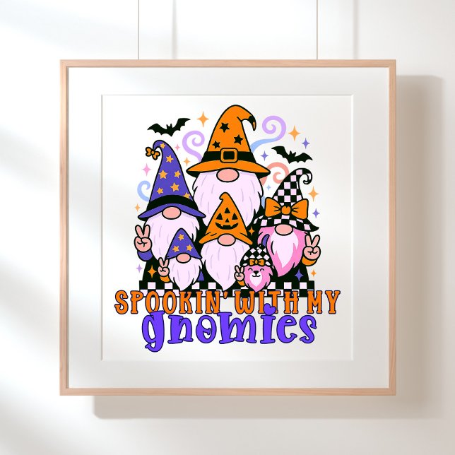 Talare med mina vänner: Retro Halloween-vänner Poster (Get festive with spookin' with my gnomies — a Halloween friends design full of humor and charm.)