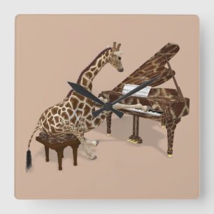 Talated Giraffe Plays Grand Piano Fyrkantig Klocka