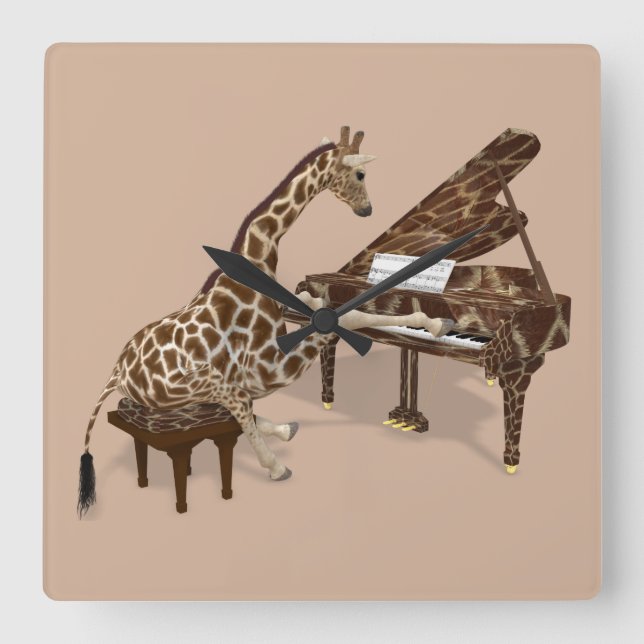 Talated Giraffe Plays Grand Piano Fyrkantig Klocka (Framsida)