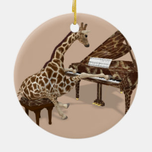 Talated Giraffe Plays Grand Piano Julgransprydnad Keramik