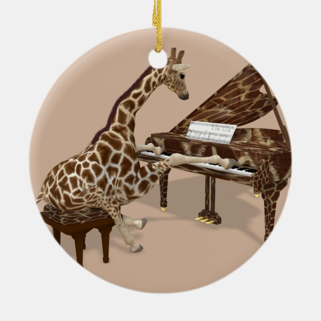 Talated Giraffe Plays Grand Piano Julgransprydnad Keramik (Baksidan)