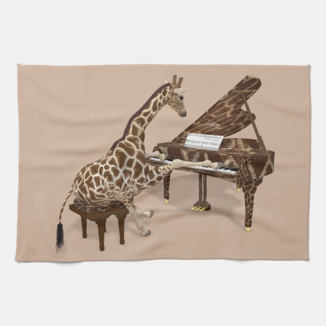 Talated Giraffe Plays Grand Piano Kökshandduk (Horisontell)