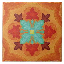 Talavera 02 Orange Red Blue Mediterranean Floral Kakelplatta