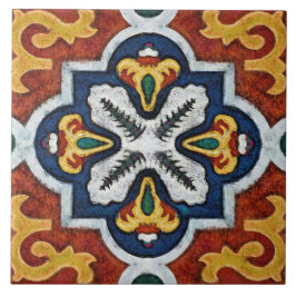 Talavera 03 Red Yellow Blue Mediterranean Geo Kakelplatta