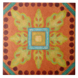 Talavera 04 Orange Gul Blå Medelhavet Geo Kakelplatta