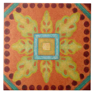 Talavera 04 Orange Gul Blå Medelhavet Geo Kakelplatta